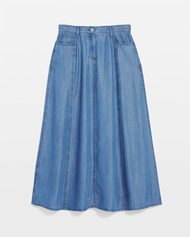 Lightweight Denim Fly Front Midi Skirt - image 5